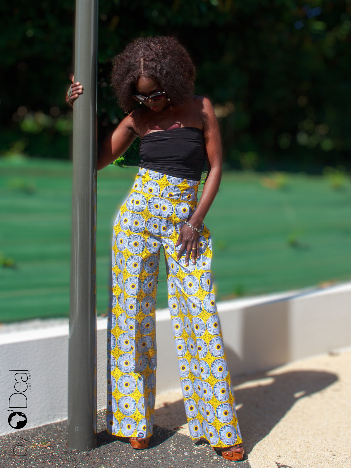 Pantalon large taille haute disques
