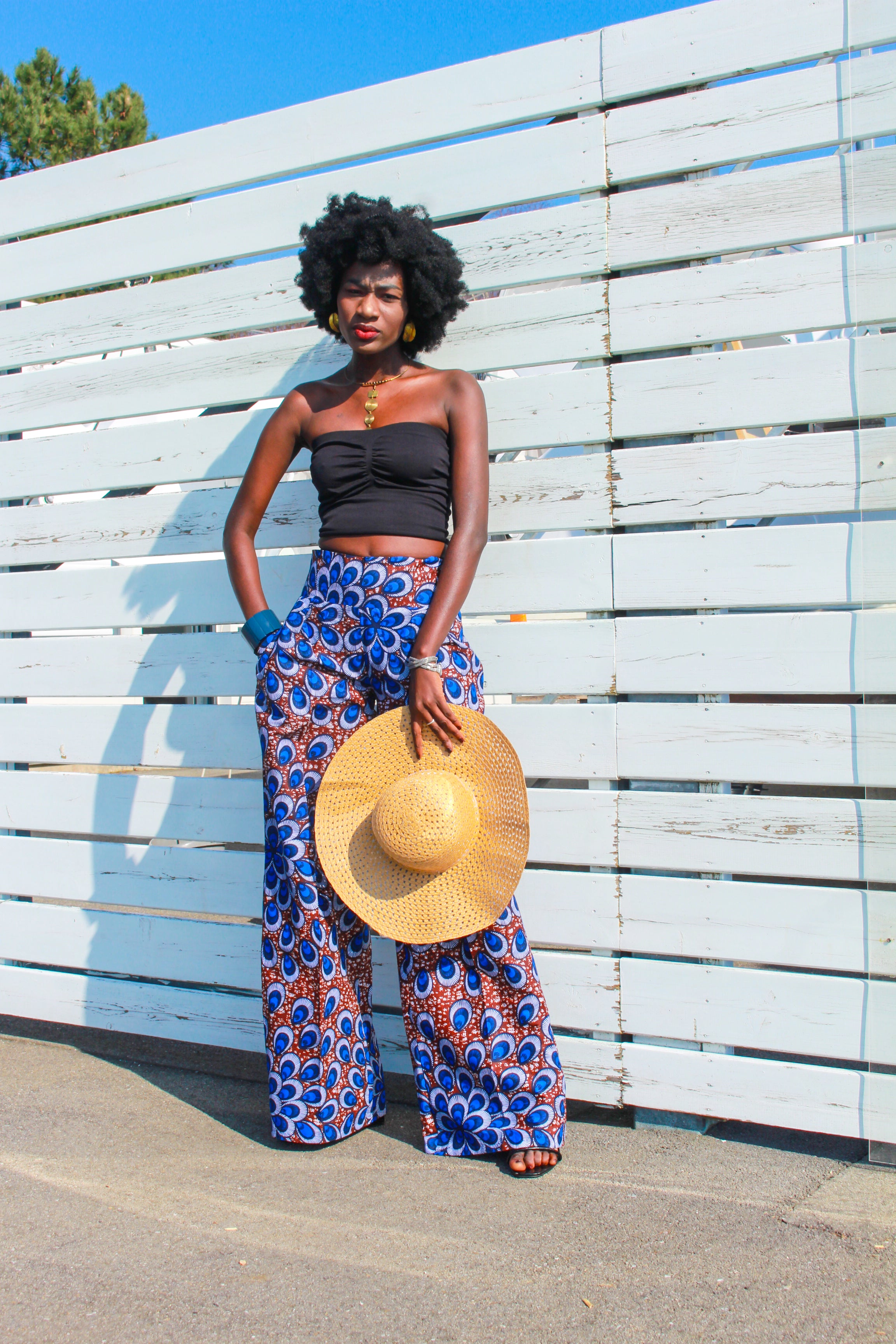 Pantalon taille haute en wax