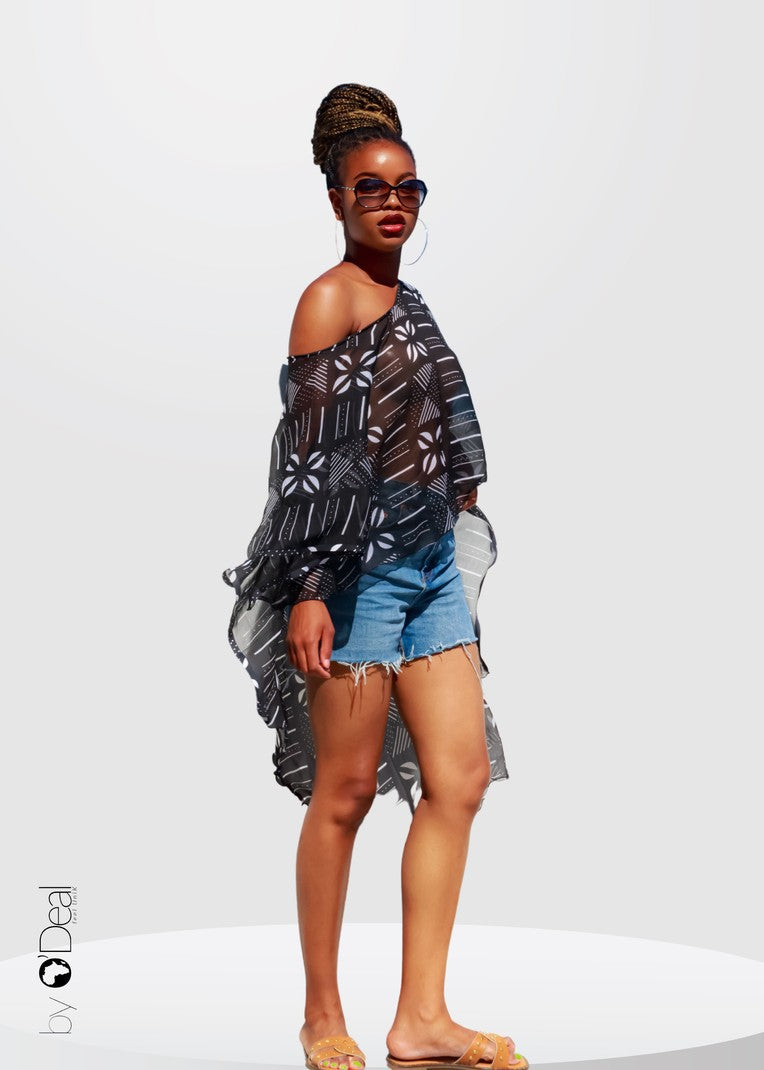 Tunique asymétrique BOGO noir en mousseline