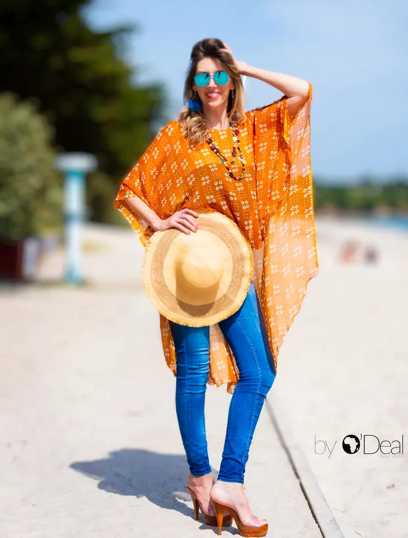 Tunique asymétrique carré de plage en mousseline de soie